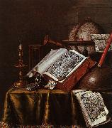 Edwaert Collier, Still Life with Musical Instruments, Plutarch's Lives a Celestial Globe